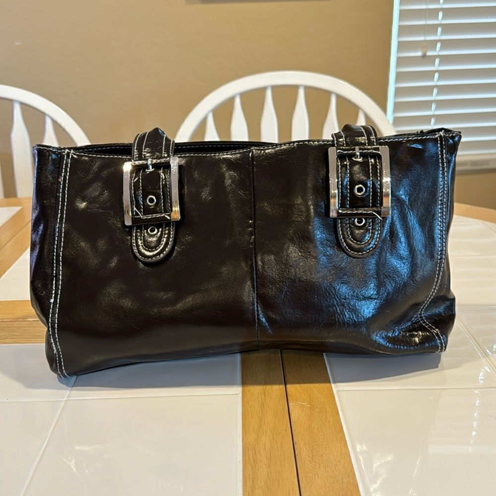harve’ benard black patent leather satchel bag